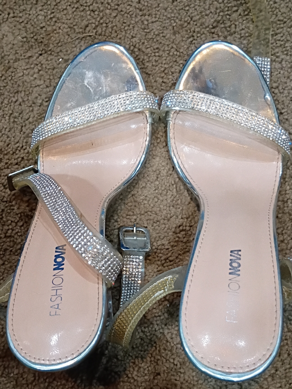 Fashion Nova Silver Rhinestone Strap Sandals